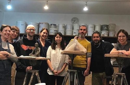 Alessandro Cervizzi with his sculpture class