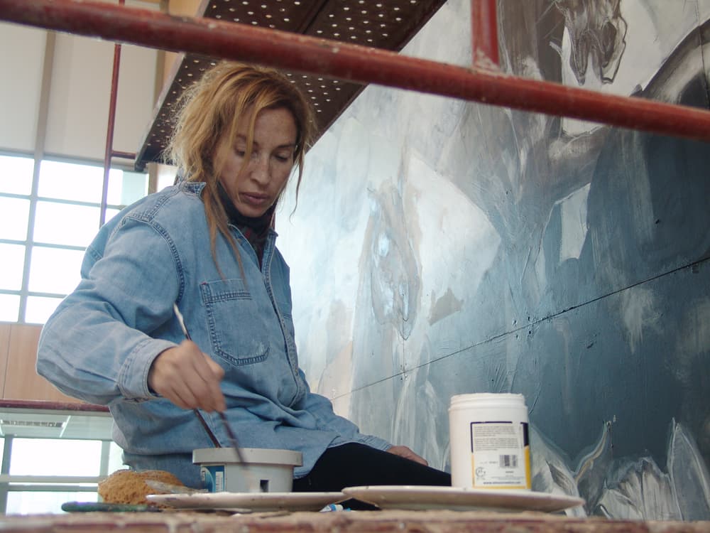 Angela Leible at work large scale painting