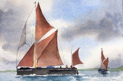 Medical Art Society President Jeanette Cayley "Sailing Barges on the Stour" Watercolour